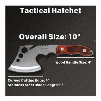 10" RTEK Brown Wood Tactical Axe Hatchet with Sheath, , large